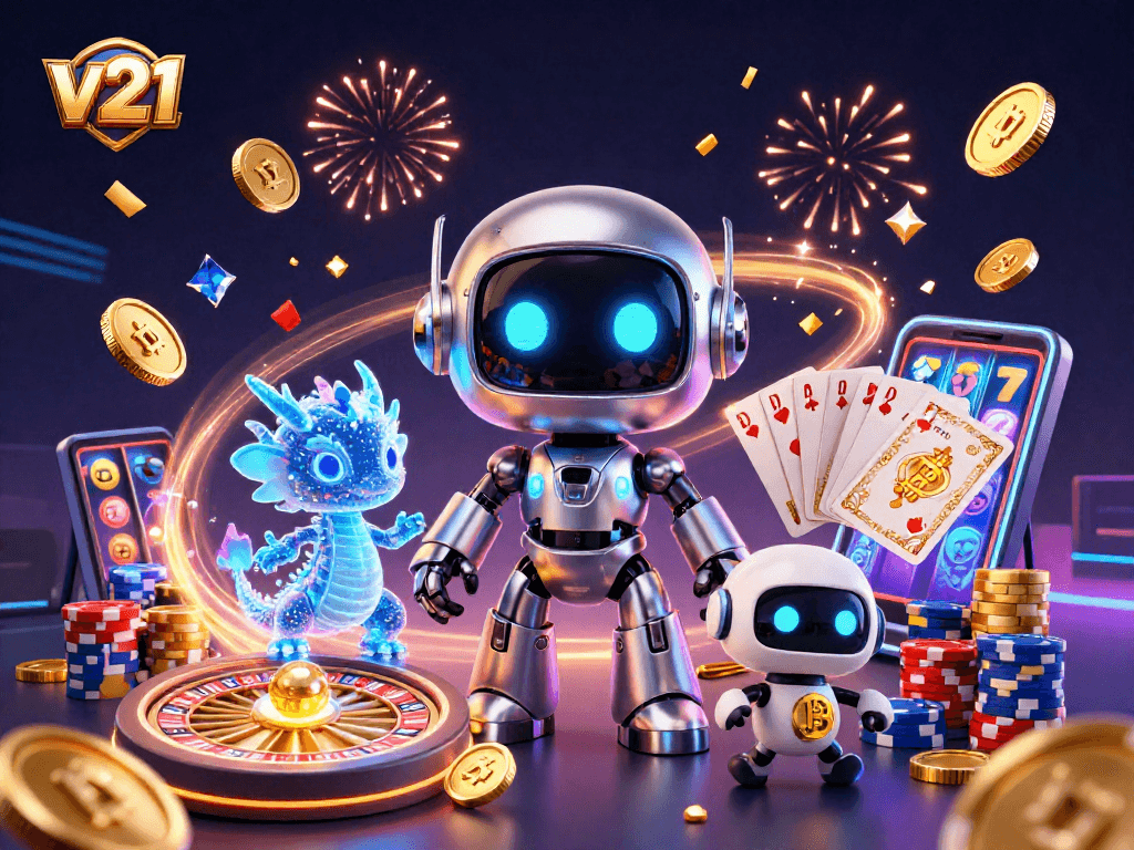 Gambarlah v21 untuk memenangkan jackpot dengan robot cyberpunk dan hewan peliharaan AI.